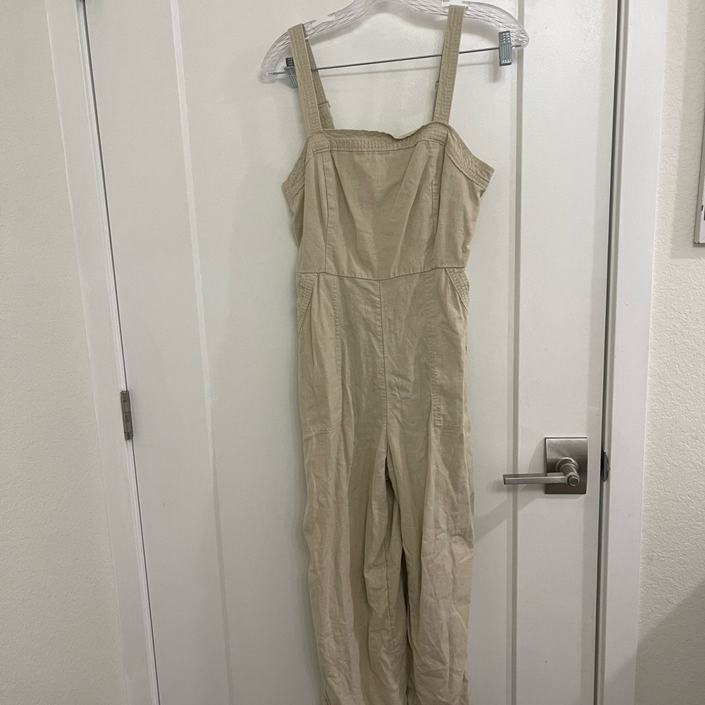 Minimalist Classic‎ Linen Cream Bib Overalls Old Navy Tan Jumpsuit